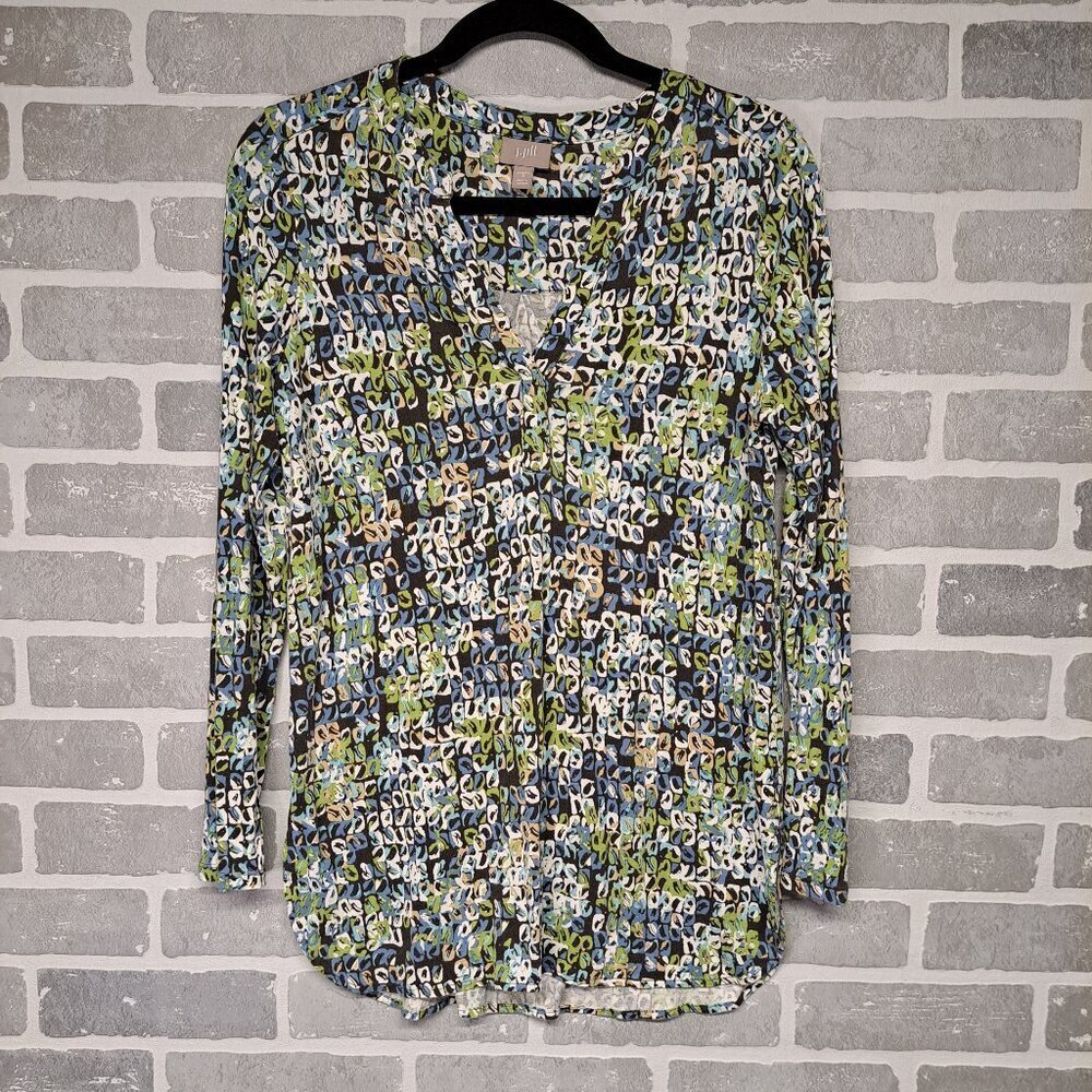 J.jill Womens Vintage Print Rayon Casual 3/4‎ Sleeve Y2K Top Size Small